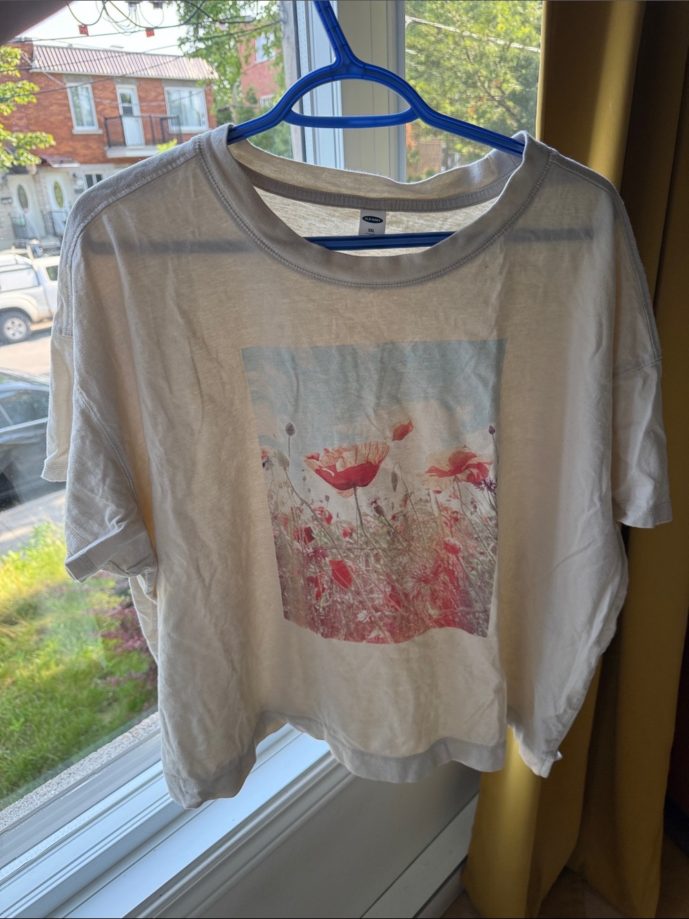 Old Navy Cream Tee with Pink-Orange Floral Print